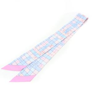 HERMES ツイリー ボルデュックチェック BOLDUC AU CARRE リボンスカーフ 水色 ブルー ラベンダー