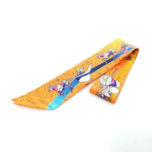 HERMES ツイリー SPACE DERBY リボンスカーフ シルク 絹 オレンジ