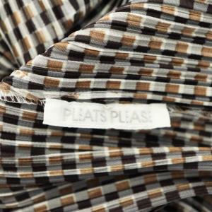 PLEATS PLEASE ISSEY MIYAKE イッセイミヤケ チェック柄 プリーツシャツ BD ボタンダウン 長袖 ダークブラウン 白 ホワイト