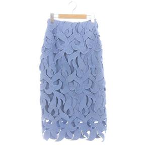 リーフレーススカート ロング ミモレ丈 タイト カットワーク 34 青 ブルー
