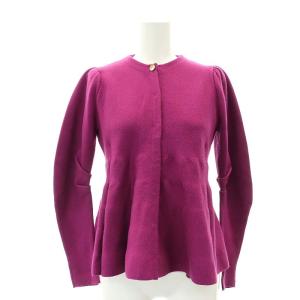 ペプラムカーディガン ニット 長袖 クルーネック 38 紫 パープル