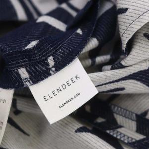 ELENDEEK 22SS リーフ柄ジャガードタックスカート ロング丈 マキシ丈 サイドジップ コットン 01 S 紺 ネイビー 白 ホワイト