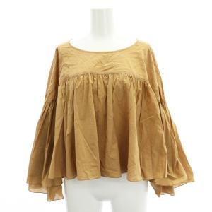 24SS ギャザーフリルショートブラウス 九分袖 ポンチョ風 F キャメル