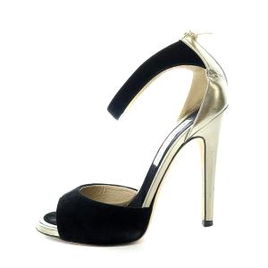 JIMMY CHOO サンダル オープントゥ ハイヒール スエード 38 25cm 黒 ブラック