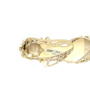 JIMMY CHOO サンダル ハイヒール ラインストーン レザー 38 25cm ベージュ