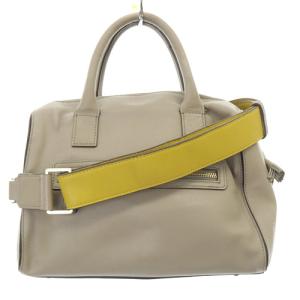 ANYA HINDMARCH ビーチ カーカー レザー ハンドバッグ ショルダーバッグ 2way ロゴ グレージュ 黄色 イエロー