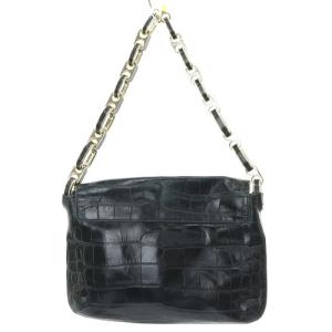 ANYA HINDMARCH クロコ ショルダーバッグ ハンドバッグ レザー 緑 モスグリーン