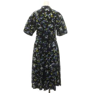 CLANE フラワーシャツワンピース ロング 五分袖 1 黒 ブラック マルチカラー