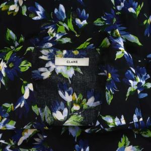 CLANE フラワーシャツワンピース ロング 五分袖 1 黒 ブラック マルチカラー