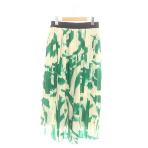 ADORE 22AW ブラッシュプリントスカート プリーツ ロング 38 M ベージュ 緑 グリーン