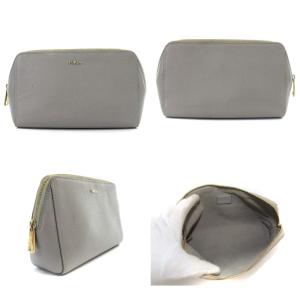 FURLA ポーチ メイク 化粧 レザー 3点セット グレー ピンク