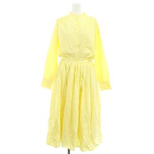 24SS スタンド衿前ふらし後ドッキングシャツワンピース ロング 長袖 切替 インナー付き 0 黄色 イエロー