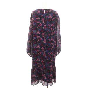 leur logette 花柄 ティアードワンピース シルク ロング 紫 パープル 黒 ブラック