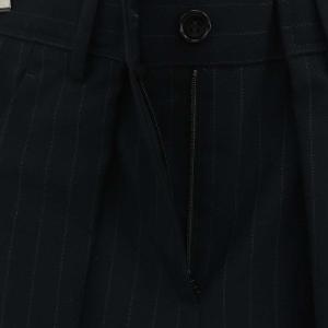 Maison Margiela MM6 ピンストライプパンツ ワイド ジッパーフライ 38 濃紺 ダークネイビー S52KA0286