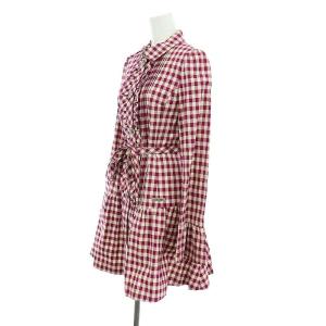 BURBERRY BLUE LABEL ギンガムチェックステンカラーコート フリル ペプラム ウエストリボン ミドル 38 M 紫 パープル アイボリー