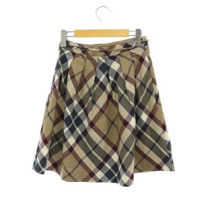 BURBERRY BLUE LABEL プリーツスカート チェック柄 ウエストリボン ひざ丈 ミニ ウール 38 M 茶 ブラウン マルチカラー