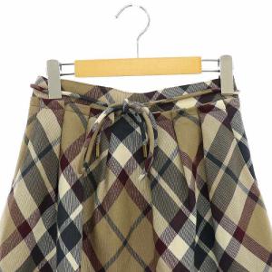 BURBERRY BLUE LABEL プリーツスカート チェック柄 ウエストリボン ひざ丈 ミニ ウール 38 M 茶 ブラウン マルチカラー