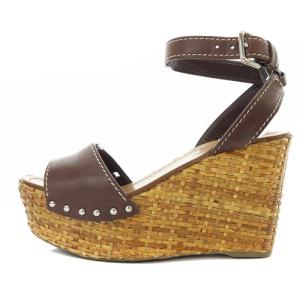 PRADA ウェッジソール ストラップ サンダル 36.5 23.5cm 茶色 ブラウン 3XZ175