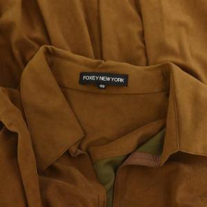 FOXEY NEW YORK ワンピース ひざ丈 七分袖 ジップアップ 40 茶 ブラウン