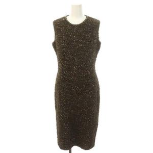 ワンピース ひざ丈 ノースリーブ ツイード 茶 ブラウン /MF OS