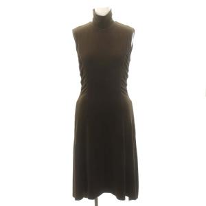 ワンピース ひざ丈 ノースリーブ シャーリング ベロア 38 茶 ブラウン