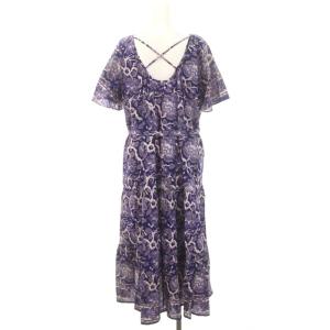 GRACE CONTINENTAL 21SS サラサプリントティアードワンピース ギャザー ロング 半袖 36 紺 ネイビー