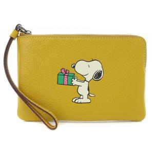 COACH PEANUTS コーナー ジップ リストレットスヌーピー ポーチ ロゴ マスタード CF215 /SR11