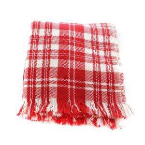 MARGARET HOWELL マフラー フリンジ チェック柄 ウール カシミヤ混 赤 レッド