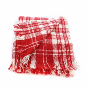 MARGARET HOWELL マフラー フリンジ チェック柄 ウール カシミヤ混 赤 レッド