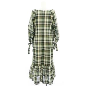 Diagram GRACE CONTINENTAL 22SS チェックオーガンワンピース ミモレ ロング 長袖 スクエアネック シアー シースルー 38 M グレー 白 ホワイト