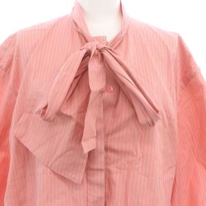 Drawer PRE2 コットンストライプ リボンブラウス 七分袖 38 ピンク /HK OS