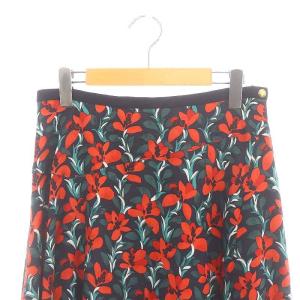 Drawer フラワープリントフレアスカート ロング 40 紺 赤 緑