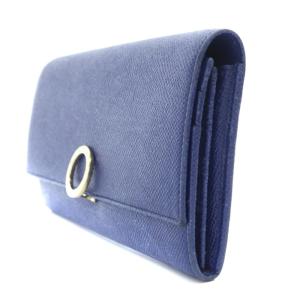 BVLGARI 長財布 ウォレット フラップ レザー ロゴクリップ サークル ラウンド 紺 ネイビー 36316