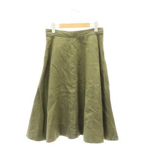 POLO RALPH LAUREN フロントボタンリネンフレアスカート ミモレ ロング 2 M カーキ
