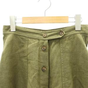 POLO RALPH LAUREN フロントボタンリネンフレアスカート ミモレ ロング 2 M カーキ
