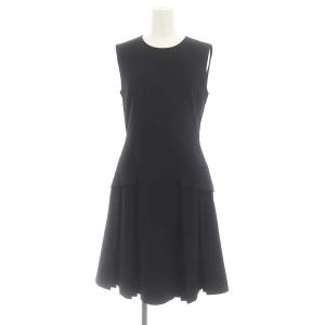 プリーツポケットドレス ワンピース 膝丈 ノースリーブ ストレッチ 38 紺 ネイビー 37018 /ES