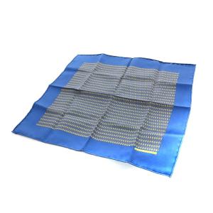 プチカレ シェーヌダンクル柄 ハンカチ スカーフ シルク 絹 青 ブルーゴールド色 OH