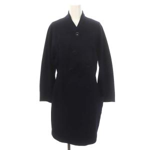 ウール ジャケットデザイン 変形 ワンピース ロング丈 ミモレ丈 長袖 S 紺 ネイビー /YQ OS