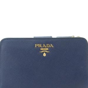 PRADA QWA レザー 二つ折り財布 ロゴ 紺 ネイビー 1ML225