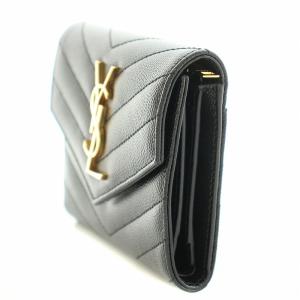 SAINT LAURENT PARIS モノグラム コンパクト スリーフォールド テクスチャードキルティング 三つ折り財布  ブラック