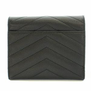 SAINT LAURENT PARIS モノグラム コンパクト スリーフォールド テクスチャードキルティング 三つ折り財布  ブラック