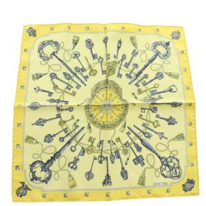 カレ45 LES CLES プチカレ ガヴロッシュ スカーフ 鍵柄 絹 シルク 黄 イエロー