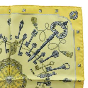 HERMES カレ45 LES CLES プチカレ ガヴロッシュ スカーフ 鍵柄 絹 シルク 黄 イエロー
