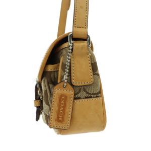 COACH シグネチャー ミニフィールド ショルダーバッグ ジャガード レザー キャメル 茶 ブラウン 6844