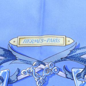 HERMES LE MORS A LA CONETABLE  轡の気品 カレ90 スカーフ  ブルー
