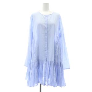 22SS MERTEL ワンピース 膝丈 長袖 前開き ギャザー 水色 ライトブルー