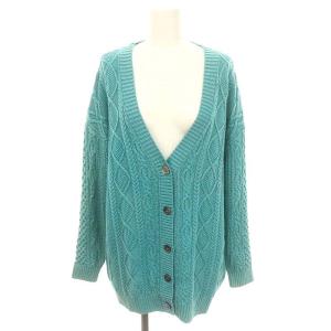 ウォッシュケーブルニットカーディガン 長袖 ウール 36 緑 グリーン