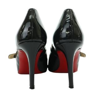 Christian Louboutin パンプス ラウンドトゥ ハイヒール ストラップ エナメル パテントレザー 37 24cm 黒 ブラック