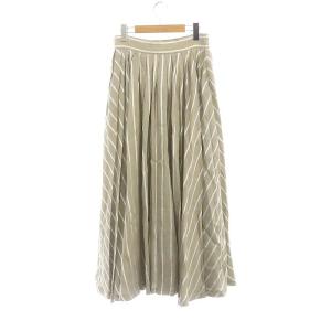 ebure リネン ストライプ スカート ロング マキシ丈 フレア 38 ベージュ 白 ホワイト