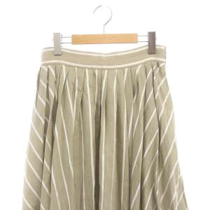 ebure リネン ストライプ スカート ロング マキシ丈 フレア 38 ベージュ 白 ホワイト